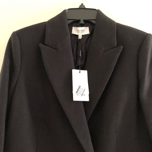 NWT REISS Dana Black Double Breasted Wool Pea Coat Size 8 - Picture 15 of 16